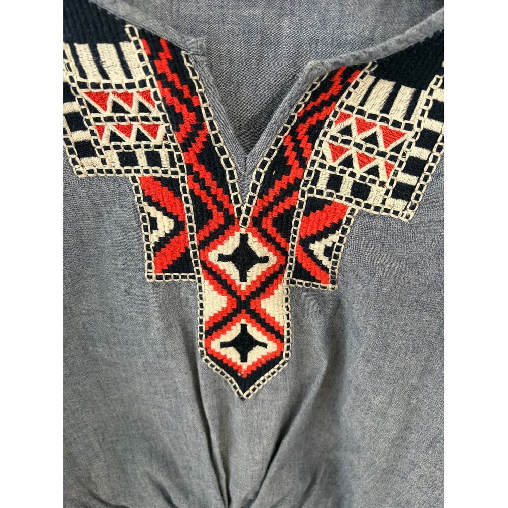 Lucky Brand Embroidered Tie Front Boho Top Gray Size Small - Picture 5 of 7